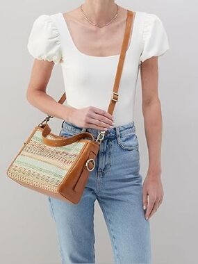 Hobo Render Small Crossbody Bag Sea Dream Stripe Woven Leather Trim Multicolor